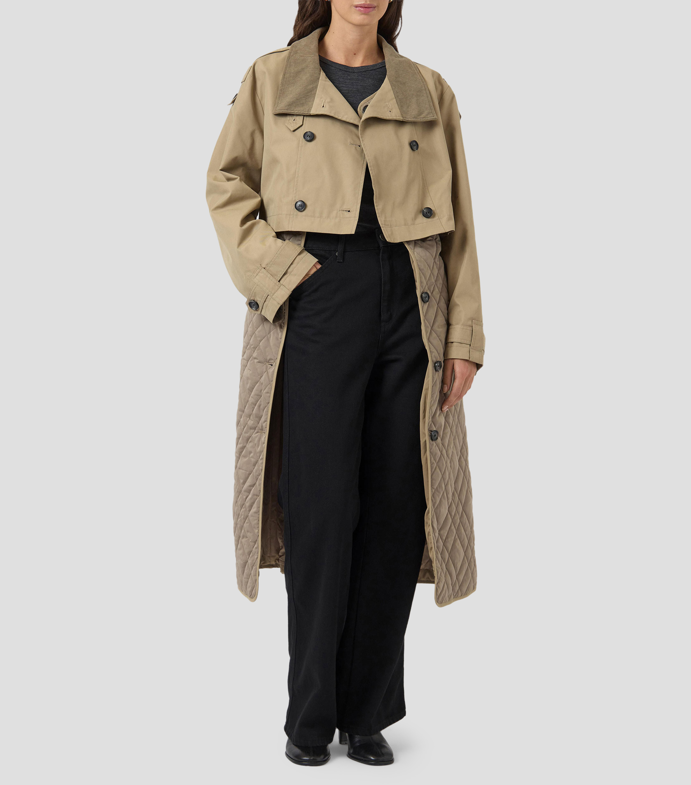 Gabardina larga con botonadura Mujer